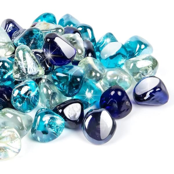 20lb Mixed Fire Glass Diamonds - 1-Inch High Luster Fire Pit Glass Rocks for Gas Fireplace and Outdoor Firepits