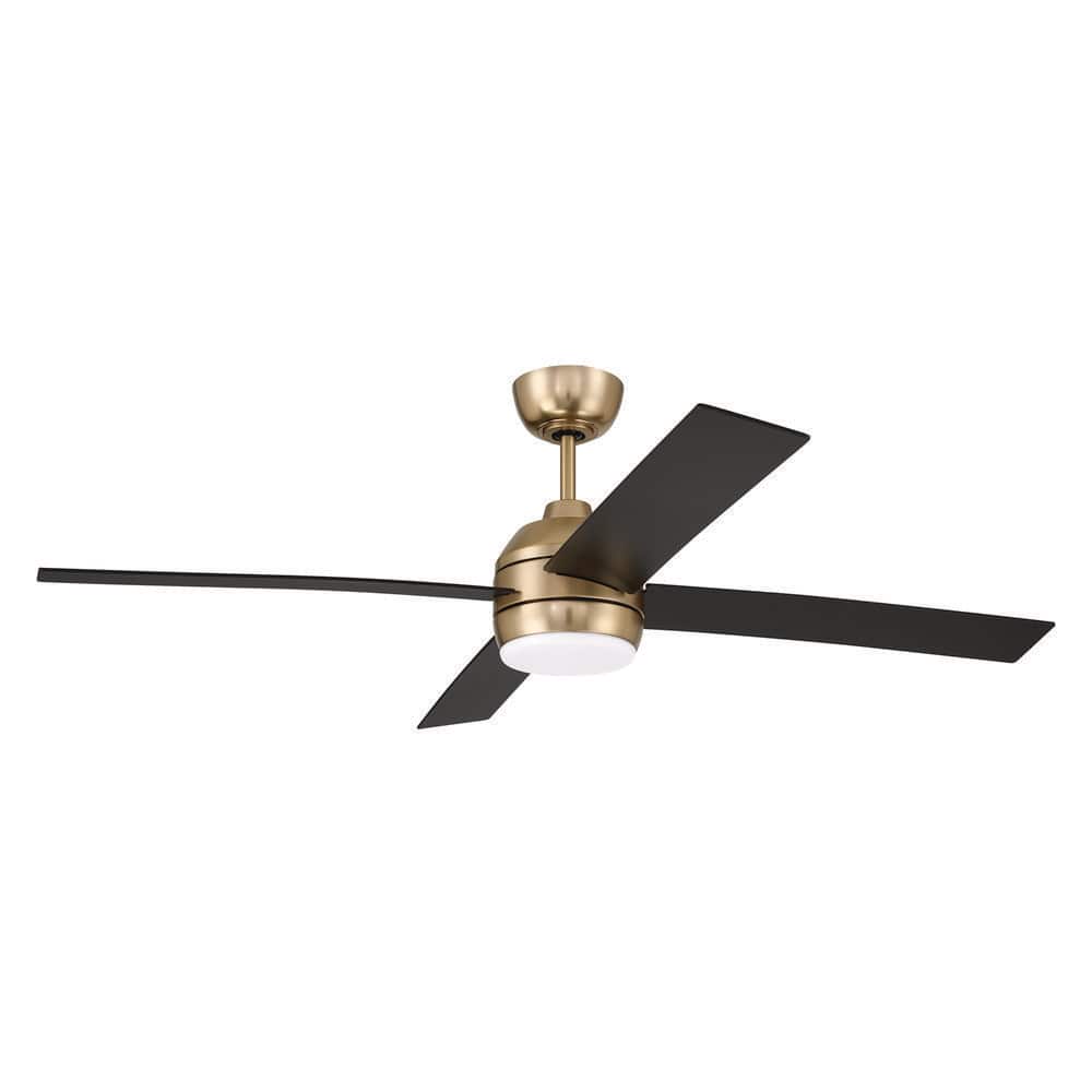 52 in. Satin Brass Finish Flat Black Blades Angled Mount Standard Ceiling Fan w/ Integrated LED & Wall Control Included price history on PriceWatchPro