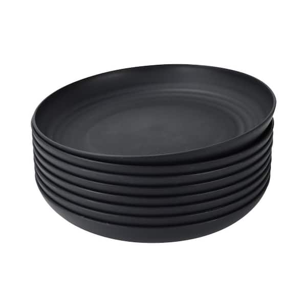 Black 9 in. Deep Dinner Plates Set of 8 Alternative for Plastic Plates Microwave and Dishwasher Safe Wheat Straw Plates
