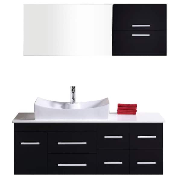 Design Element Springfield 54 in. W x 20 in. D Vanity in Espresso with Composite Stone Vanity Top and Mirror in White