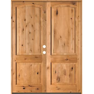 60 in. x 96 in. Rustic Knotty Alder 2-Panel Arch Top Clear Stain Left-Hand Inswing Wood Double Prehung Front Door