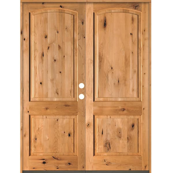 Krosswood Doors 60 in. x 96 in. Rustic Knotty Alder 2-Panel Arch Top Clear Stain Left-Hand Inswing Wood Double Prehung Front Door