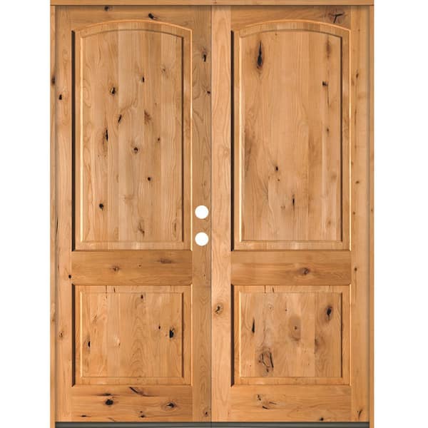Krosswood Doors 72 in. x 96 in. Rustic Knotty Alder 2-Panel Arch Top Clear Stain Left-Hand Inswing Wood Double Prehung Front Door