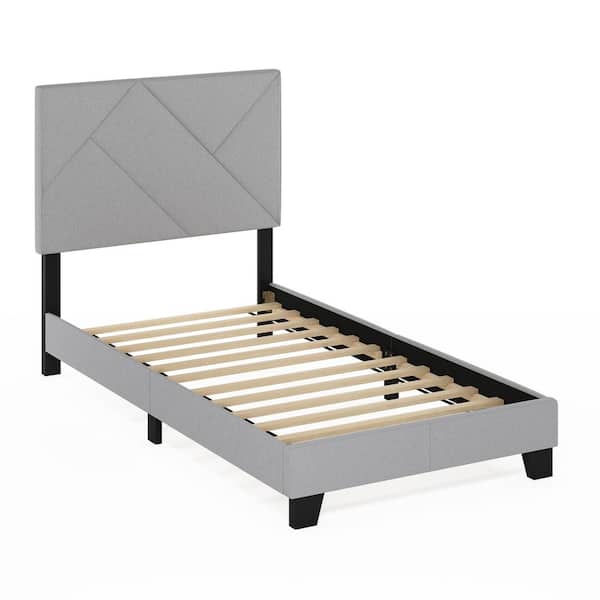 Furinno Skylar Gray Wood/Polyester Frame Twin Platform Bed with Geometric Design
