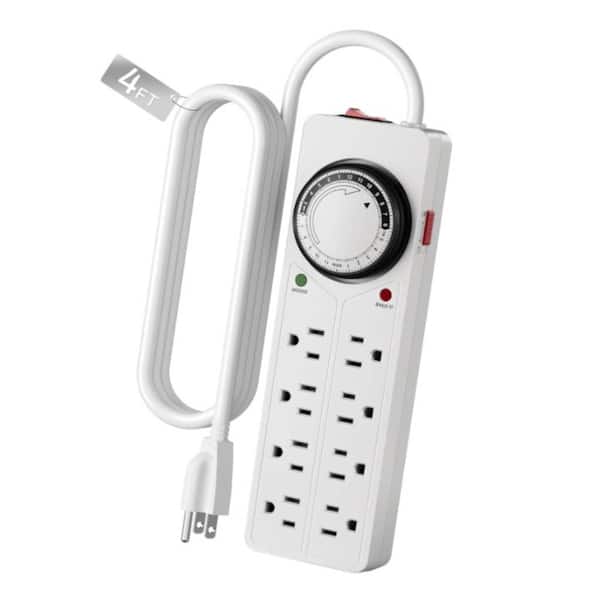 BN-LINK 8-Outlet Surge Protector Timer, 4 Timed/4 Always-On Outlets, 4ft Cord, 1875W, ETL Listed, White