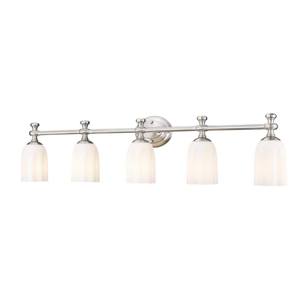 Orion 40.25 in. 5-Light Brushed Nickel Vanity-Light with Opal Etched Glass 