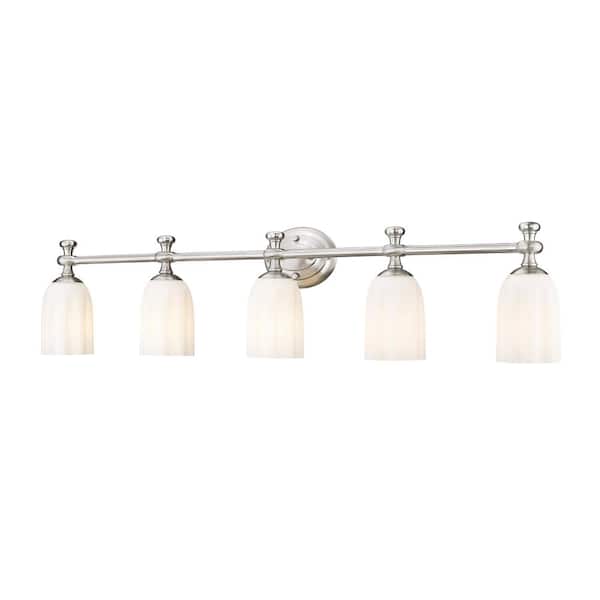 Unbranded Orion 40.25 in. 5-Light Brushed Nickel Vanity-Light with Opal Etched Glass Shade