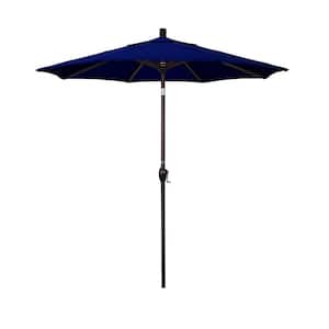7.5 ft. Bronze Aluminum Push Button Tilt Crank Lift Patio Umbrella in True Blue Sunbrella