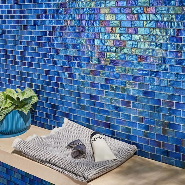 Speckle Lagoon Blue 11.73 in. x 11.73 in. Polished Glass Wall Tile (0.95 sq. ft./Each)