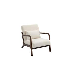 TD Garden Mid Century Modern Outdoor Lounge Chair with Walnut Frame and White Cushion Relaxing Garden Armchair