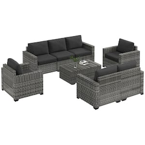 5-Piece Wicker Patio Conversation Set with Dark Gray Cushions