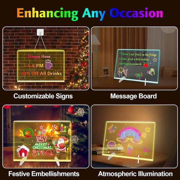 LED Note Board with Colors, 13.8 x 10 in. 4-Modes & 7-Colors