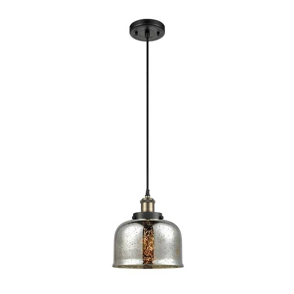 Innovations Bell 60-Watt 1 Light Black Antique Brass Shaded Mini Pendant Light with Mercury glass Mercury Glass Shade