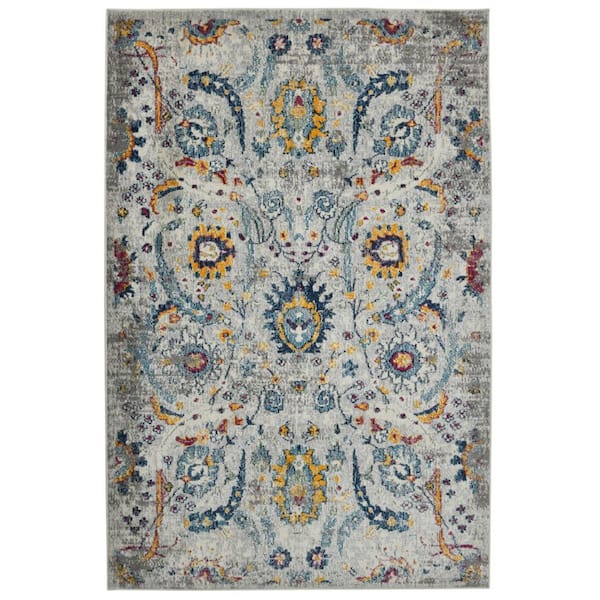 3 ft. x 5 ft. Blue Gray And Orange Abstract Distressed Area Rug