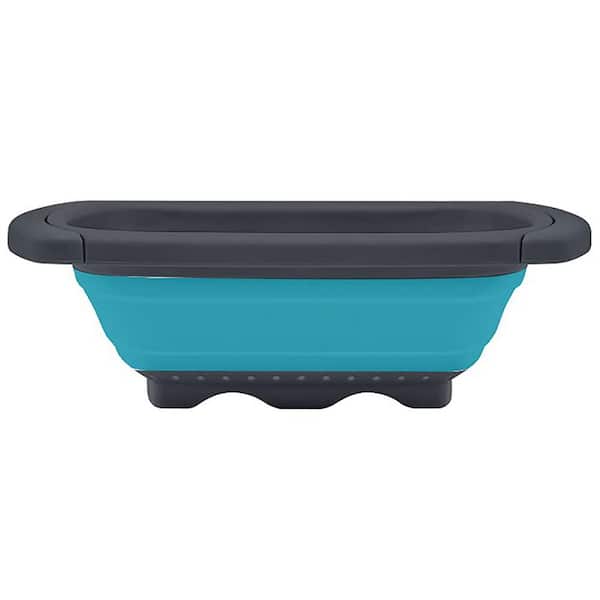 Collapsible Colander Set 3 Piece 4 Quart Green Silicone Strainer Expandable Over Sink Food Drain BPA-Free