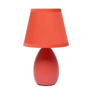 9.45 in. Orange Traditional Petite Ceramic Oblong Bedside Table Desk Lamp with Matching Tapered Drum Fabric Shade