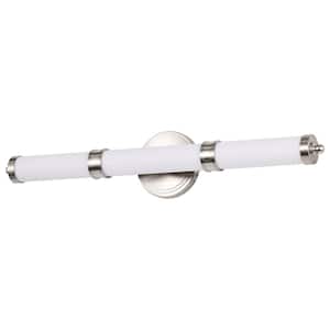 Kagen 25.58 in. 1-Light Brushed Nickel LED Vanity Light with White Acrylic Shade
