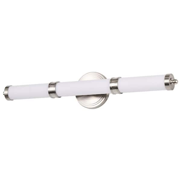 SATCO Kagen 25.58 in. 1-Light Brushed Nickel LED Vanity Light with White Acrylic Shade