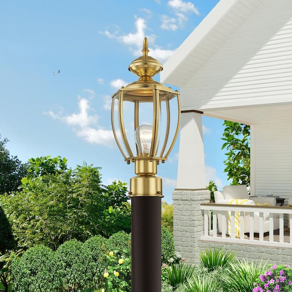 Bannington 16.5 in. 1-Light Polished Brass Cast Brass Hardwired Outdoor Rust Resistant Post Light with No Bulbs Included