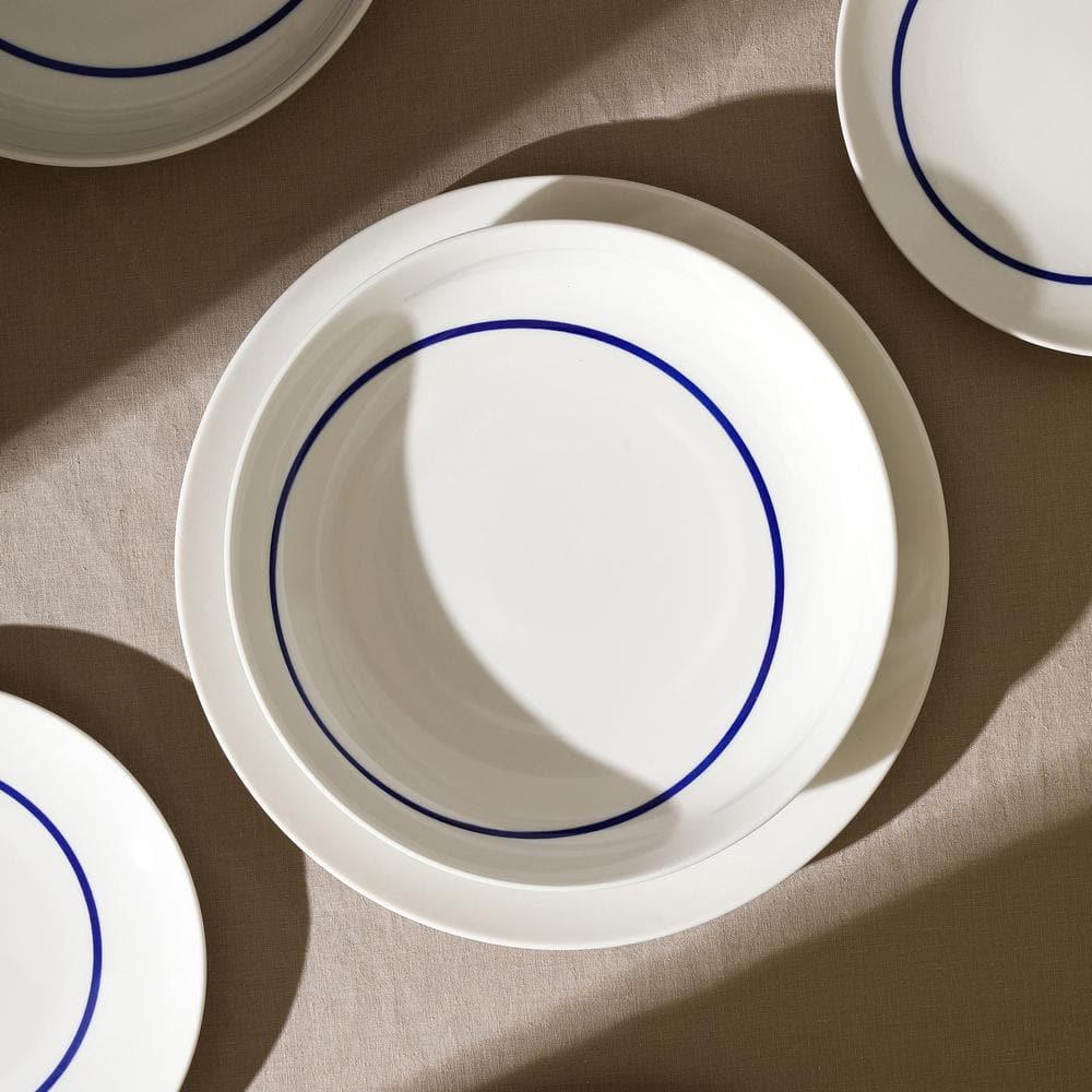 Luna Blue and White Porcelain 12-Piece Dinnerware Set, Service for 4