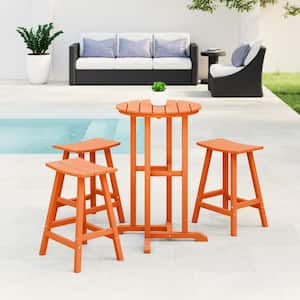 Laguna 4-Piece HDPE Weather Resistant Outdoor Patio Counter Height Bistro Set with Saddle Seat Barstools, Orange