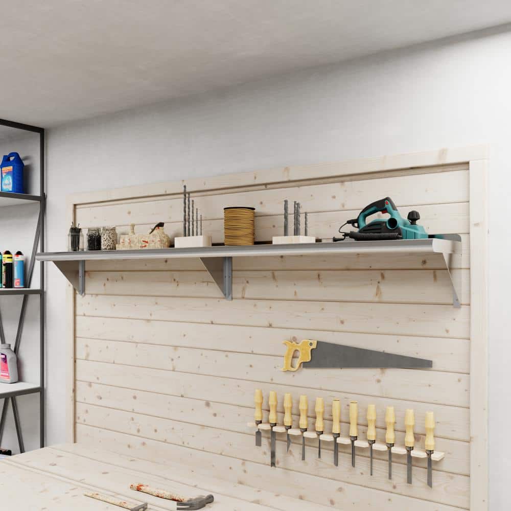 72" Long Stainless Steel Wall Shelf with Brackets