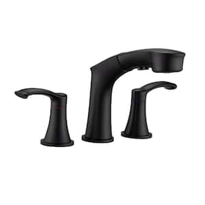 8 in. Widespread Double Handle 3 Hole Bathroom Faucet with Pull Out Sprayer in Matte Black