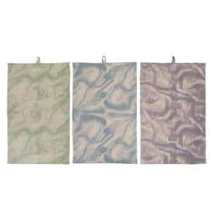 Marble Print Cotton Tea Towel with Loop in Multicolor (Set of 3)