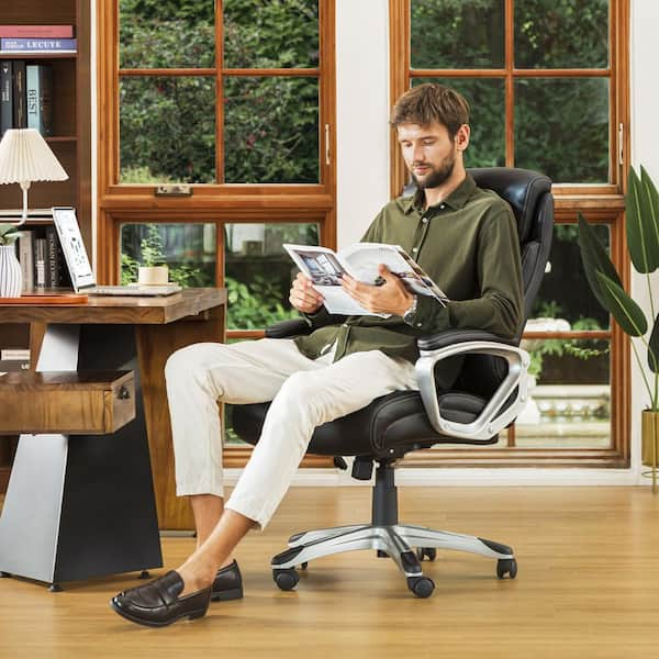 Glitzhome Brown Traditional Ergonomic Adjustable Height Swivel