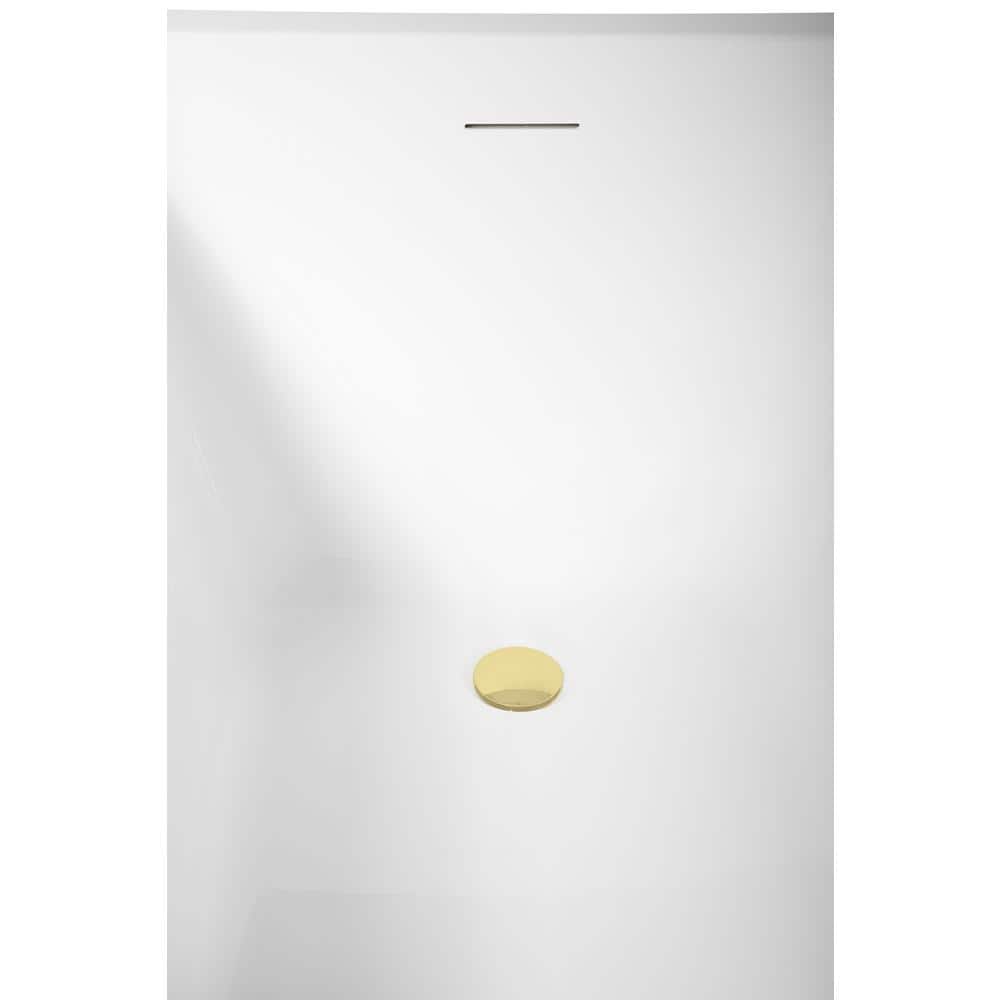 65" Glossy White Acrylic Freestanding Soaking Bathtub with Bamboo Tray