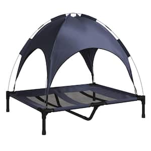 Elevated Dog Bed with Canopy-36 in. x 30 in. Portable Pet Bed with Non-Slip Feet-Indoor/Outdoor Dog Cot (Blue)