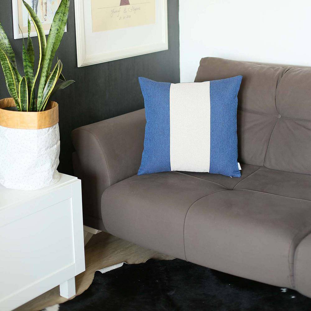 Blue and Ivory Jacquard Boho-Chic 18" Square Throw Pillow Cover