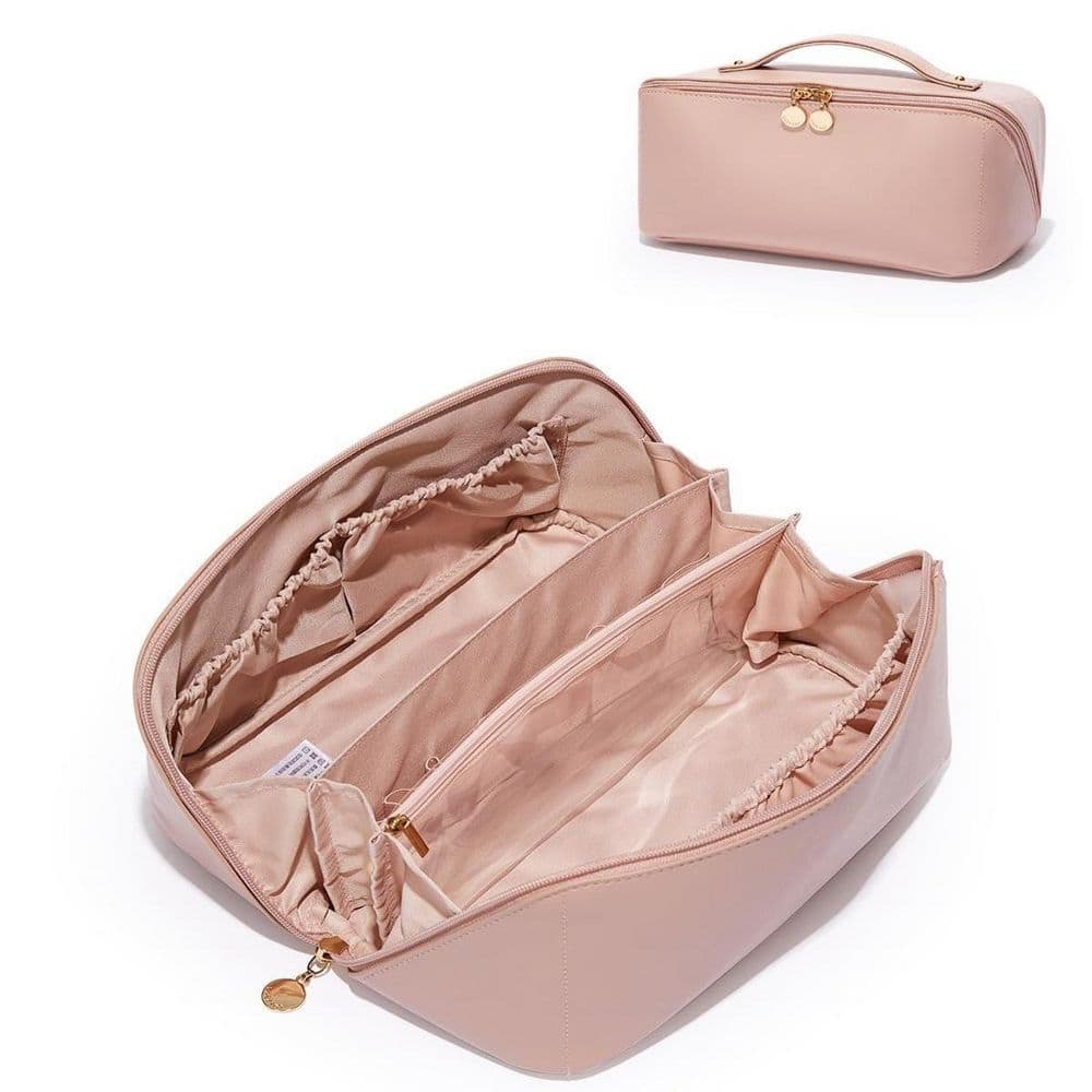 Travel Makeup Bag in AG-Pink, Large Capacity Cosmetic Bag for Women, Waterproof, Flat Open Portable Toiletry Bag price history on PriceWatchPro