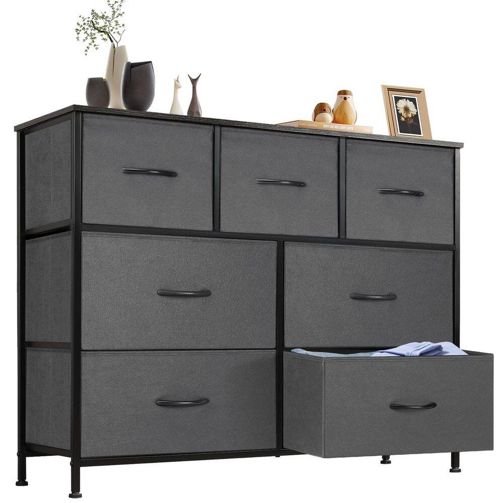Gray 7 Drawer 39.3 in. W Fabric Storage Tower Dresser Wooden Top Without mirror for Kid Room, Closet, Entryway, Nursery