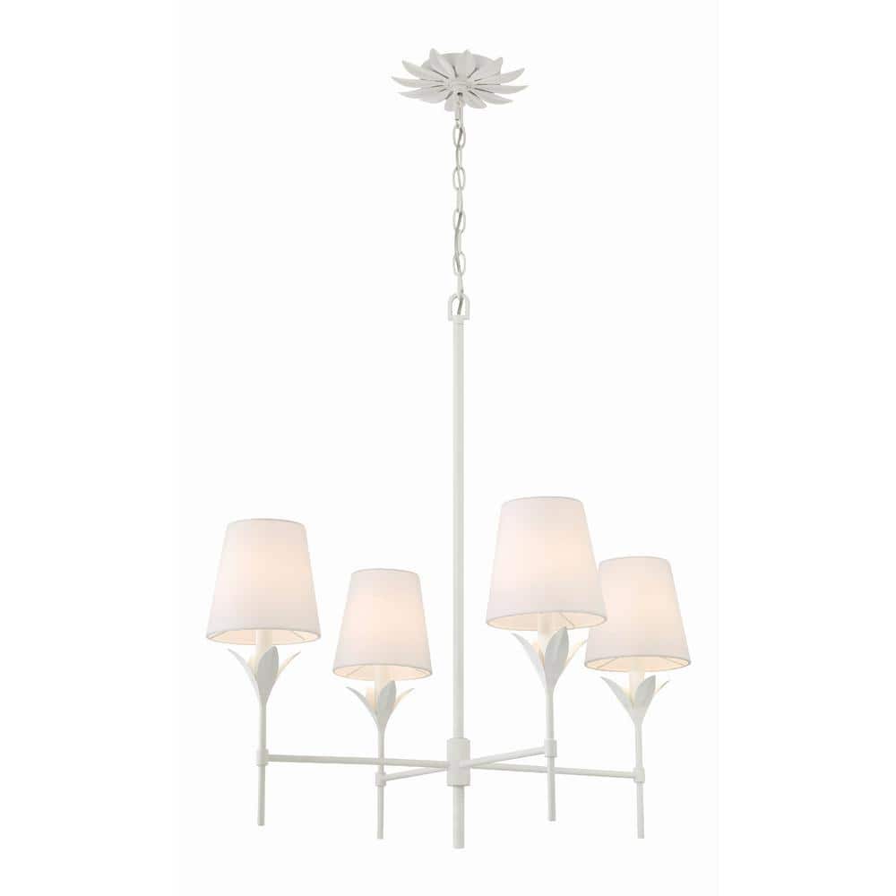 Matte White 4-Light Chandelier with Silk Shades