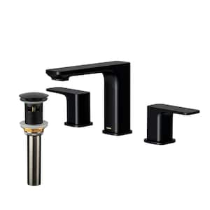 Venda Widespread 2-Handle Three Hole Bathroom Faucet with Matching Pop-up Drain in Matte Black