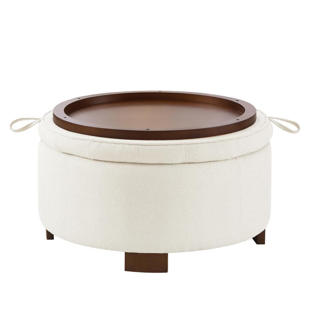 Avex 30 in. W Ivory Boucle Round Storage Ottoman with Reversible Lid and Wooden Legs price history on PriceWatchPro