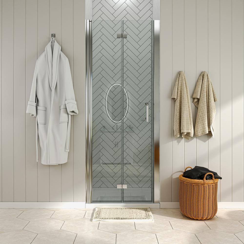 Chrome Frameless Bi-Fold Shower Door with Clear Glass