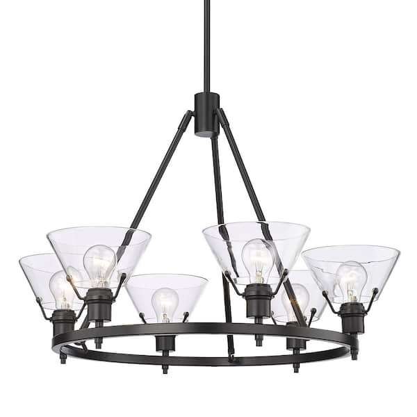 Golden Lighting Orwell 6-Light Matte Black Modern Chandelier with Clear Glass Shades