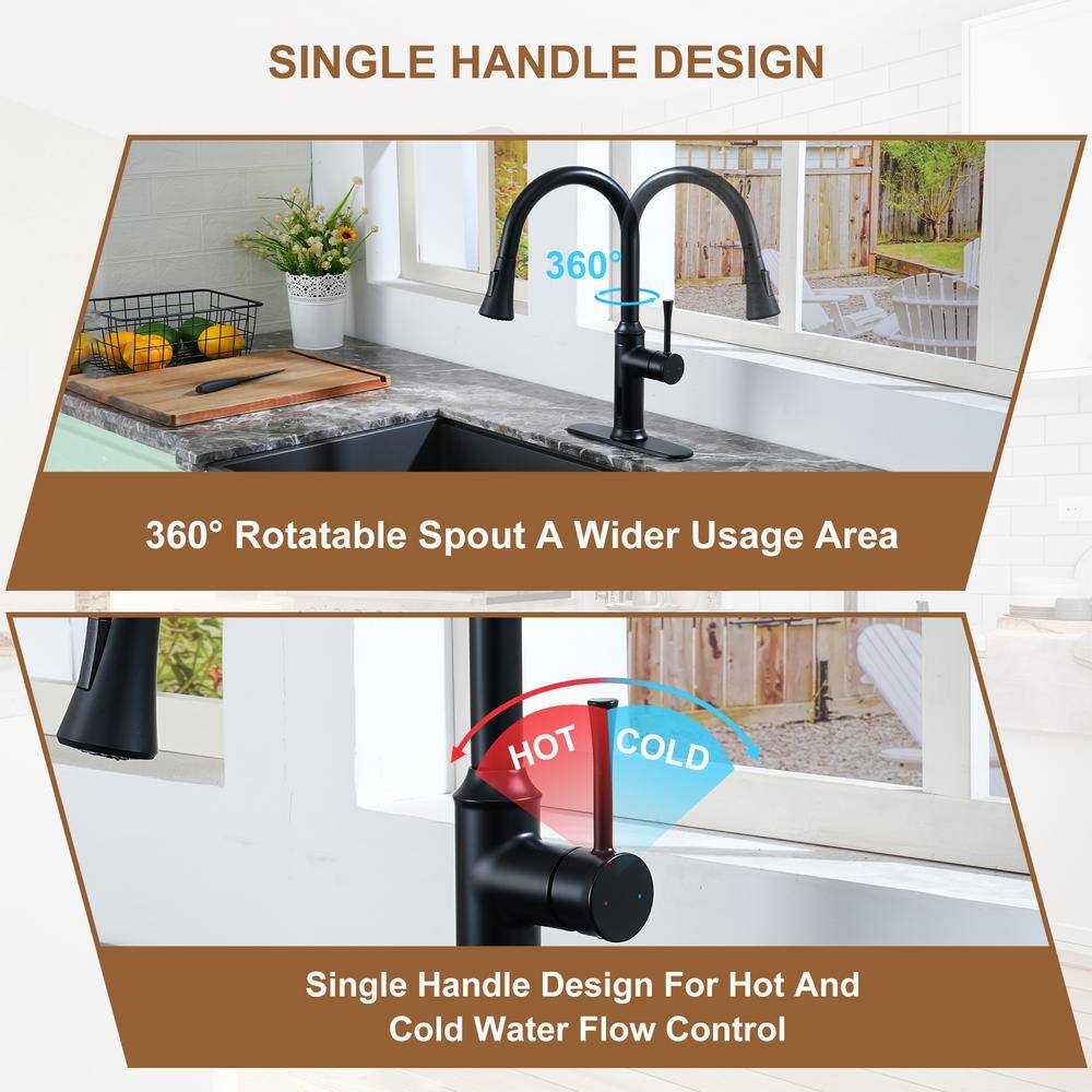 Matte Black Stainless Steel Touchless Pull-Down Sprayer Kitchen Faucet