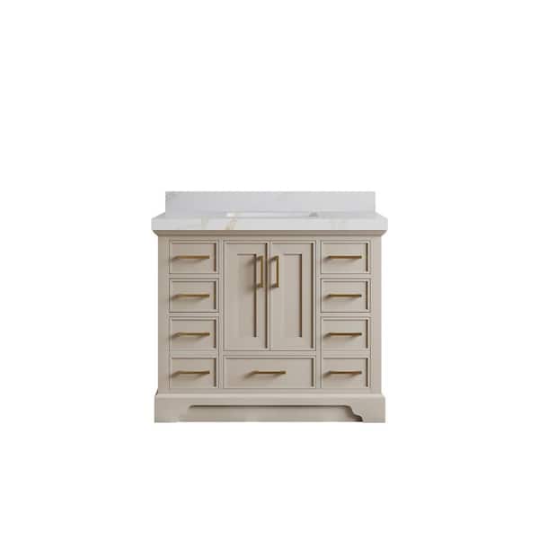 Willow Collections Charlotte 42 in. Single Sink Freestanding Fine Grain Bath Vanity with Calacatta Sienna Qt. Top Unassembled