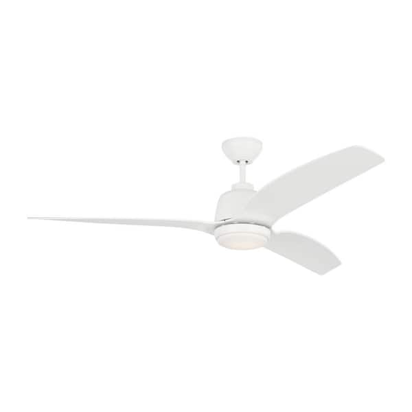 Generation Lighting - Avila Coastal 60 in. Indoor/Outdoor Matte White Ceiling Fan with Integrated LED-Light Kit and Remote Included