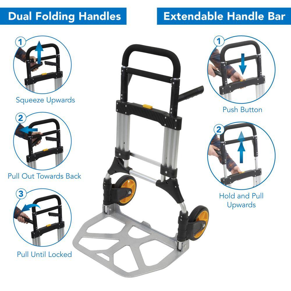 Heavy-Duty Folding Aluminum Hand Truck Dolly with Rubber Wheels