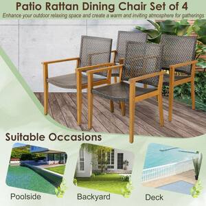 Outdoor Patio Dining Chairs Acacia Wood Rattan Armchairs Garden Balcony Mix Brown Set of 4