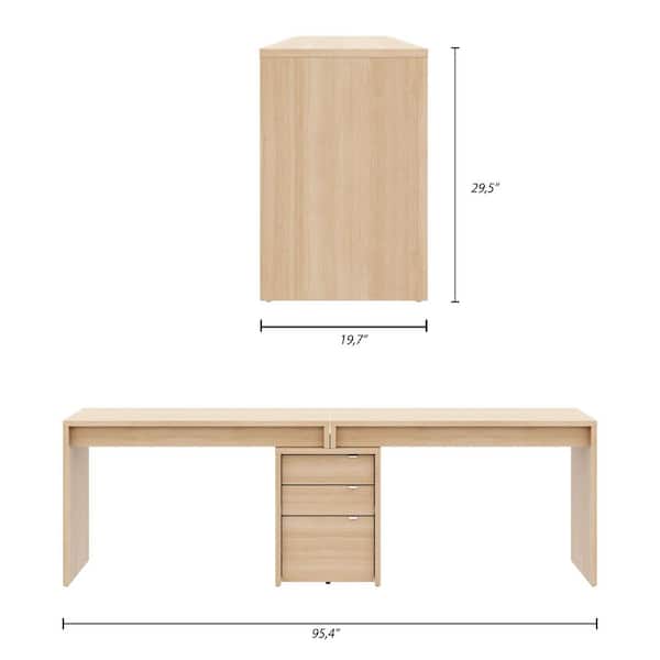 Nexera Chrono 95 in. W Natural Blonde Oak 3-Piece Home Office Set