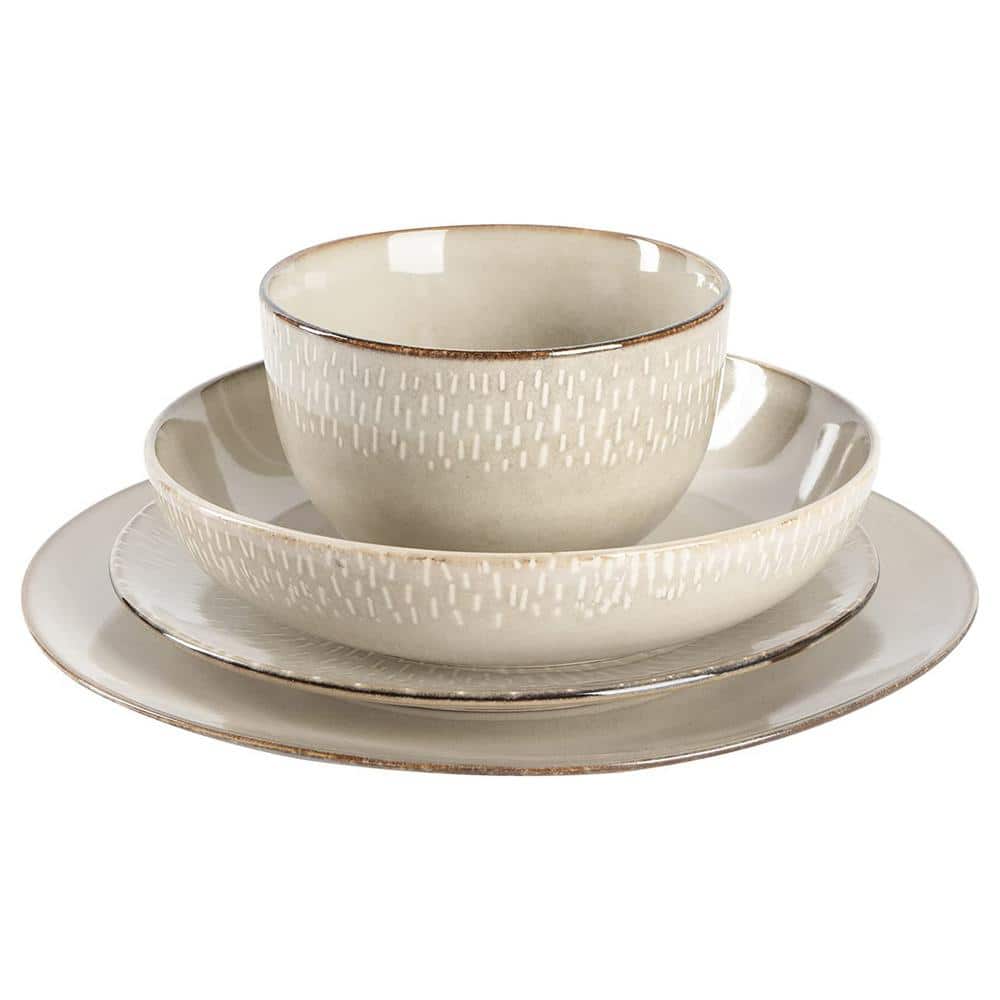 Cream Ceramic 16-Piece Dinnerware Set with Reactive Glaze