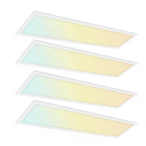 48 in. 1 ft. x 4 ft. White 2200/3300/4400 Lumens Integrated LED Flush Mount Light Panel Light, 3500/4000/5000K (4-Pack)