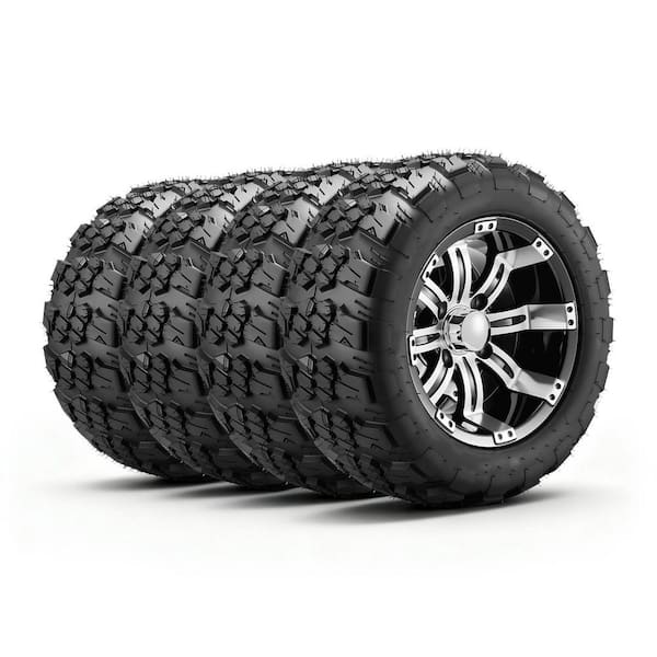 Golf Cart Wheels, 800 lbs. Load, 12 in. 20 x 10-12 Black Aluminum Alloy Golf Cart Tires and Wheels Combo, Fit Club Car