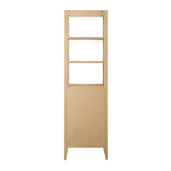 Vanity Art 21 in. W x 17 in. D x 72 in. H Brown MDF Floor Standing Linen Cabinet with Soft Close Door in Natural Oak/BN