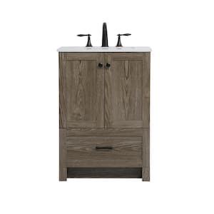 Timeless Home 24 in. W x 19 in. D x 34 in. H Single Bathroom Vanity in Weathered Oak with Ivory Engineered Stone Top